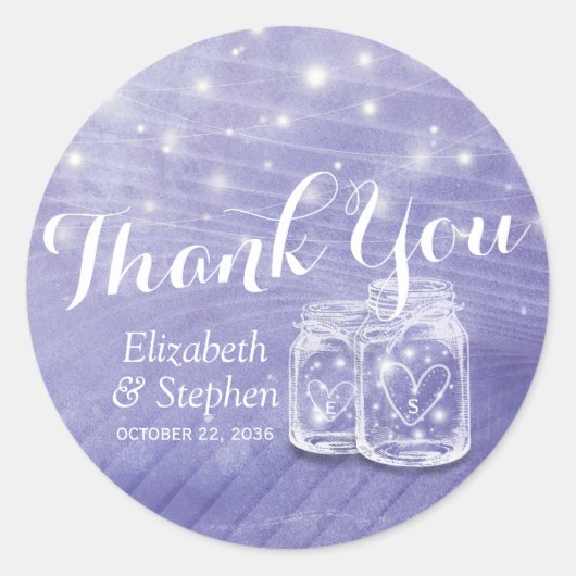 Sticker Rond Mason Jars & String Lights Mariage Favor Merci (Devant)