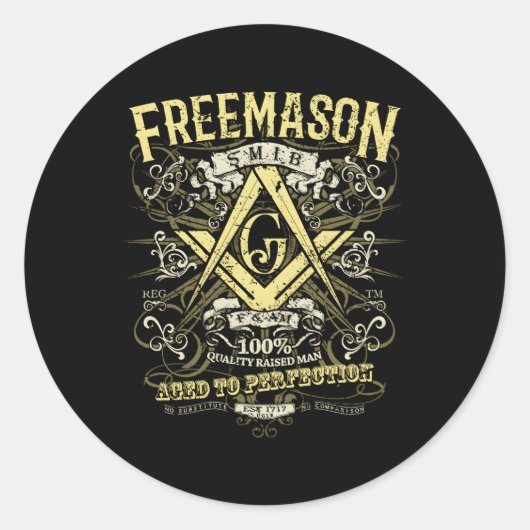 Sticker Rond Masonic Est 1717 en détresse (Devant)