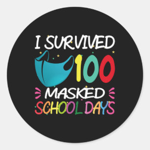 Sticker Rond Masqué 100 Jours De Cadeau Étudiant Enseignant
