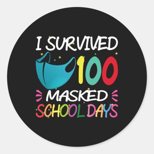 Sticker Rond Masqué 100 Jours De Cadeau Étudiant Enseignant (Devant)