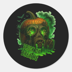 Sticker Rond Masque à gaz de citrouille toxique d'Halloween eff