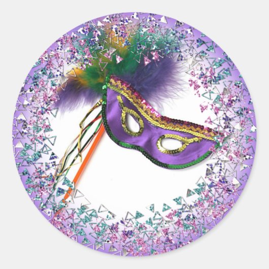 Sticker Rond Masque à plumes violettes Soirée masquée (Devant)