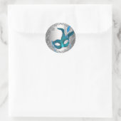Sticker Rond Masque Argent Bleu Sarcelle Favori de Scellement d (Sac)