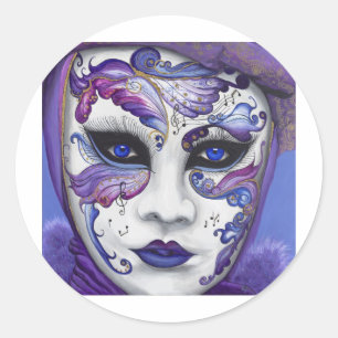 Sticker Rond Masque de carnaval pourpre par PSOVART