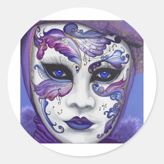 Sticker Rond Masque de carnaval pourpre par PSOVART (Devant)