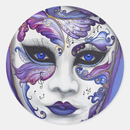 Sticker Rond Masque de carnaval pourpre par PSOVART (Devant)