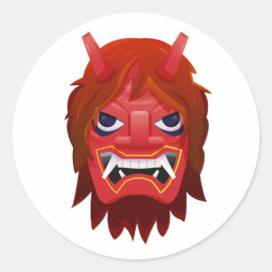 Sticker Rond Masque de démon japonais Oni rouge Namahage Autoco