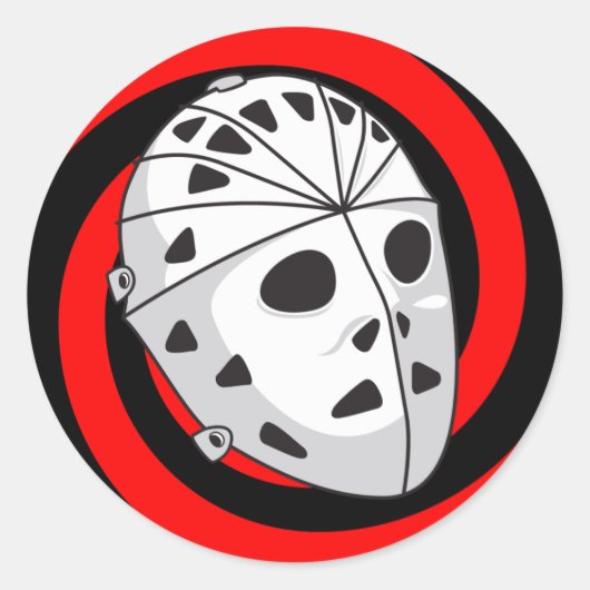 Sticker Rond masque de gode de hockey rouge noir (Devant)