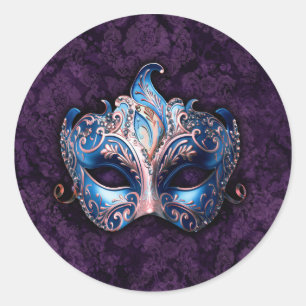 Sticker Rond Masque de masquerade bleu élégant