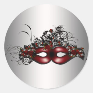 Sticker Rond Masque de masquerade rouge élégant avec sceau d'en