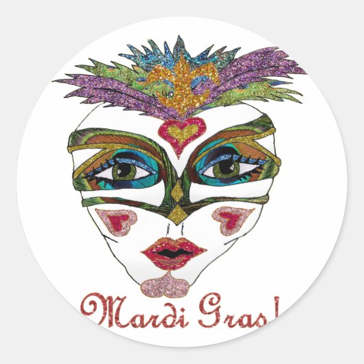 Sticker Rond Masque de plumes de Parties scintillant Mardi Gras (Devant)
