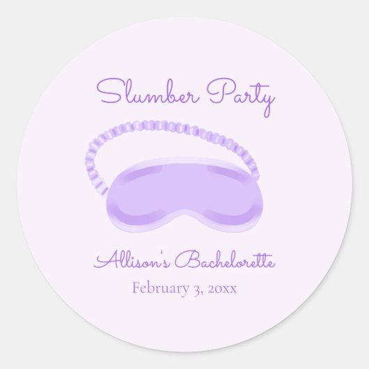 Sticker Rond Masque de sommeil violet Bachelorette Stwood Party (Devant)