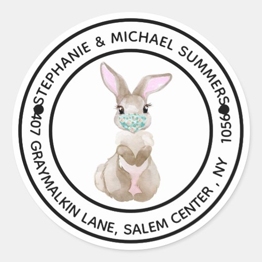 Sticker Rond Masque facial de Covid Bunny Adresse de retour (Devant)