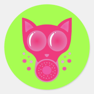 Sticker Rond Masque gaz de chat rose
