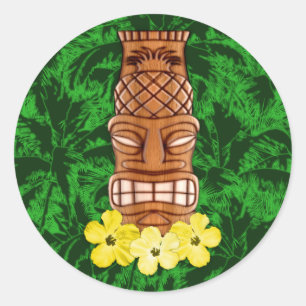 Sticker Rond Masque hawaïen de Tiki