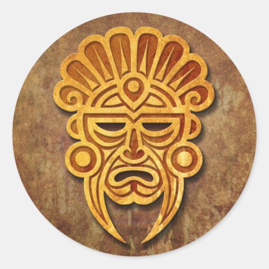 Sticker Rond Masque maya en pierre (Devant)