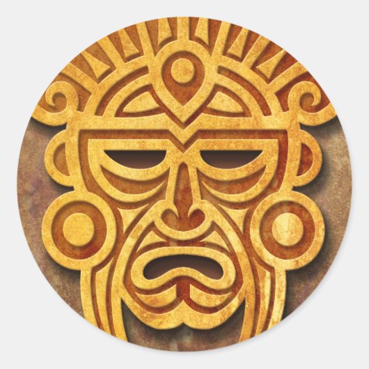 Sticker Rond Masque maya en pierre, plein (Devant)