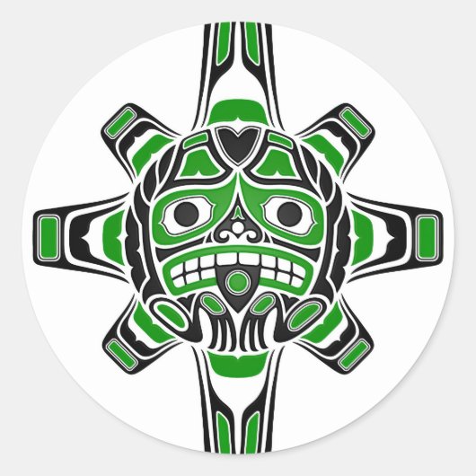 Sticker Rond Masque solaire Haida vert et noir en blanc (Devant)
