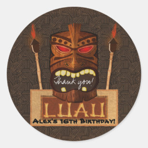 Sticker Rond Masque Tiki en Bois Vintage Rétro Luau Fête d'Été
