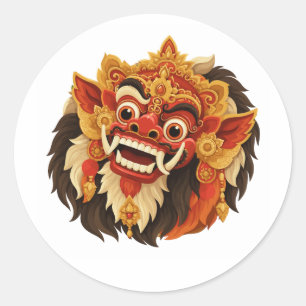 Sticker Rond Masque traditionnel Barong balinais représentant B