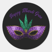 Sticker Rond Masque vert pourpre Étincelles Joyeux Mardi Gras (Devant)