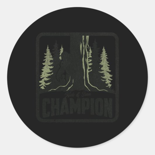 Sticker Rond Masquer Et Chercher Champion Funny Bigfoot Sasquat (Devant)