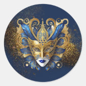Sticker Rond Masquerade Masque Motif Blue Gold ID1031 (Devant)
