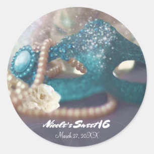 Sticker Rond Masquerade Masque & Perles Rainbow Party
