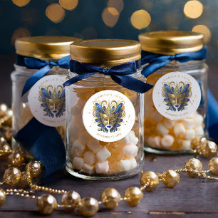 Sticker Rond Masquerade Motif Sweet 16 Blue Gold ID1032