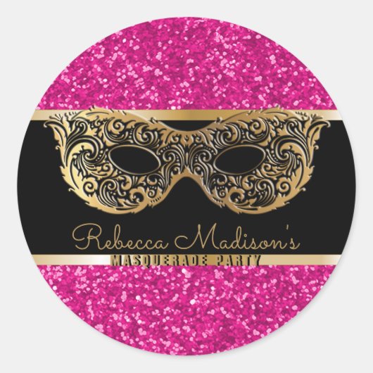 Sticker Rond Masquerade Party Gold rose Parties scintillant Ann (Devant)