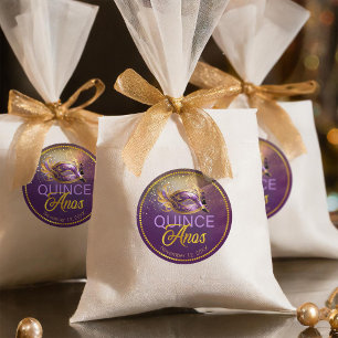 Sticker Rond Masquerade Quince Anos Purple Gold ID1031