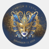 Sticker Rond Masquerade Quinceanera Blue Gold V2 ID1031 (Devant)
