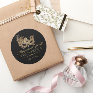 Sticker Rond Masquerade Quinceanera Chic Black Gold