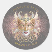 Sticker Rond Masquerade Quinceanera Rose Gold V2 ID1031 (Devant)