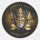 Sticker Rond Masquerade Sweet 16 Black Gold V2 ID1032 (Devant)