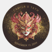 Sticker Rond Masquerade Sweet 16 Red Gold V2 ID1032 (Devant)