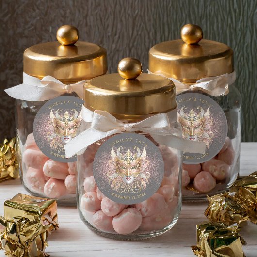 Sticker Rond Masquerade Sweet 16 Rose Gold V2 ID1032