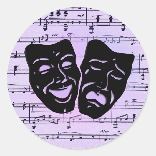 Sticker Rond Masques de musique et de théâtre violets (Devant)