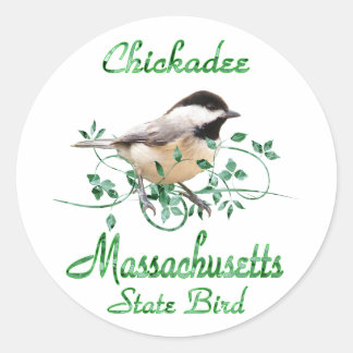 Sticker Rond Massachusetts de Chickadee Oiseau d'État