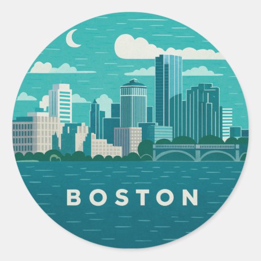 Sticker Rond Massachusetts Night Cityscape | Boston City (Devant)