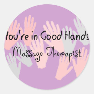 Sticker Rond Massage-Thérapiste "VOUS ÊTES EN BONNE MAINS"