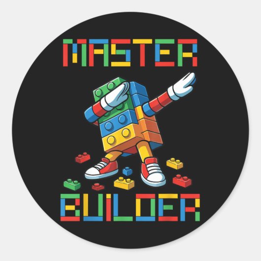 Sticker Rond Master Builder Tee Blocs de Dabbing Briques Constr (Devant)