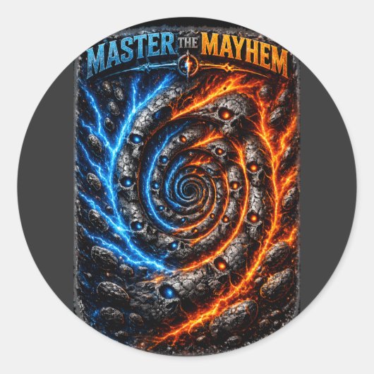 Sticker Rond Master the Mayhem Skull – Fire vs Ice Electric Spl (Devant)