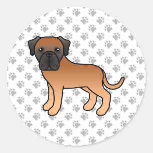 Sticker Rond Mastiff Anglais Abricot Chien de Dessin Animé Mign