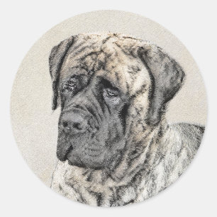 Sticker Rond Mastiff anglais (Brindle) Peinture - Chien Art
