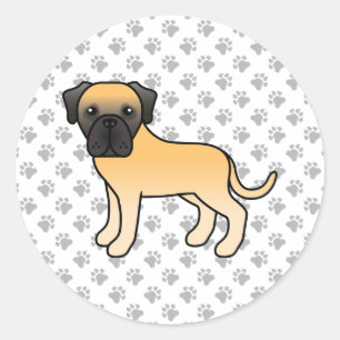 Sticker Rond Mastiff Anglais Faon Chien de Dessin Animé Mignon