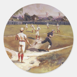 Sticker Rond Match de baseball de sport vintage par Henry Sandh