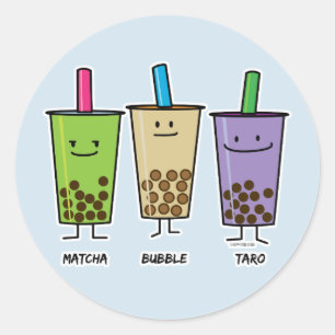 Sticker Rond Matcha boba thé lait de boisson verte Taro tapioca