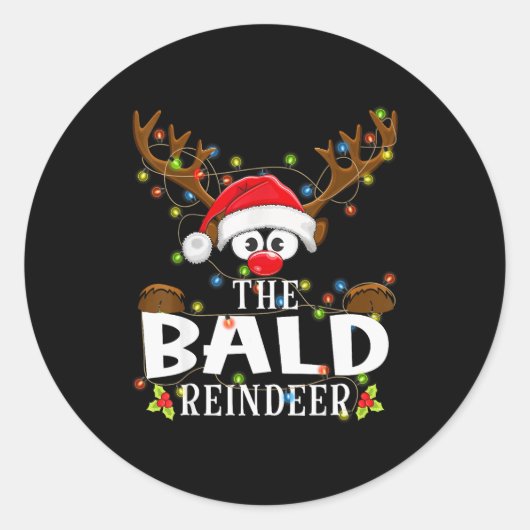 Sticker Rond Matching Christmas The Bald Reindeer Pajama (Devant)