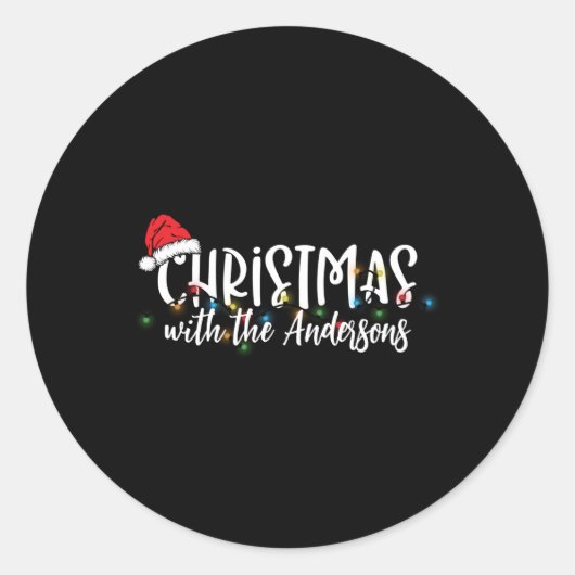Sticker Rond Matching Family String Lights Santa Hat Christmas (Devant)